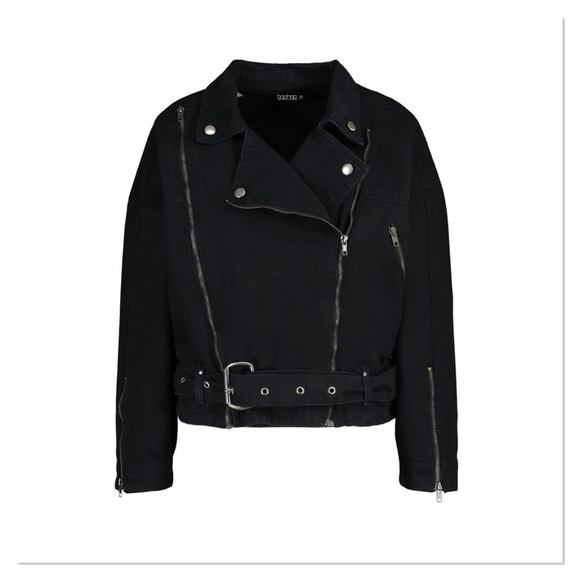 💫 HOST PICK 💫 Boohoo Black Denim Zip Biker Jacket - Picture 2 of 5